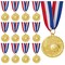 12 Pack Soccer Award Medals for Kids and Adults - Team Participation Trophies with Red, White, and Blue Striped 15.5&#x22; Ribbon, Sports Themed Futbol Party Favors (2 in, Metal, Gold)
